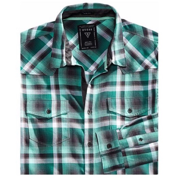 Guess Other - GUESS GREEN LONG SLEEVE PLAID BUTTON UP SHIRT